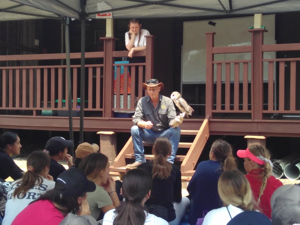 Students gathered at the SERF field station during an outdoor learning activity