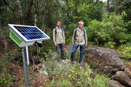 Solar-powered acoustic monitoring equipment installed in bushland
